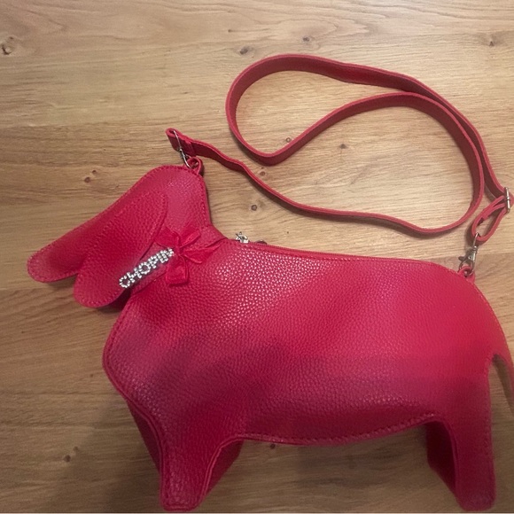 Chopin Roma Italy crossbody Dachshund purse handbag wiener dog red pebbled EUC - Picture 12 of 14